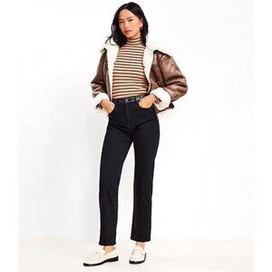 Loft Faux Leather Trim High Rise Straight Jeans